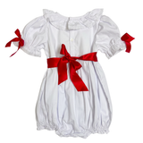 Red Smocked Clara Bubble with Sash