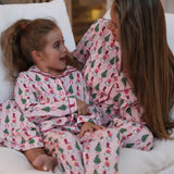 Cowboy Christmas Pink Stripe Ladies Pajamas