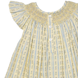 French Blue Petite Flowers Smocked Angel Sleeve Dress
