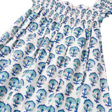 Blue Poppy Block Print Angel Sleeve Shorts Set