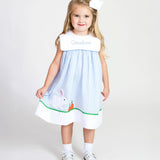 Bunny And Carrots Blue Seersucker Dress