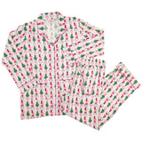 Cowboy Christmas Pink Stripe Ladies Pajamas
