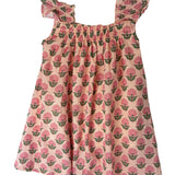 Pink Peony Block Print Angel Sleeve Dress