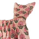 Pink Peony Block Print Angel Sleeve Dress