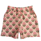 Pink Peony Block Print Angel Sleeve Shorts Set