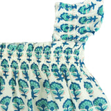 Blue Poppy Block Print Angel Sleeve Shorts Set