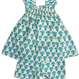 Blue Poppy Block Print Angel Sleeve Shorts Set
