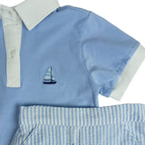 Sailboat Embroidered Seersucker Shorts Set