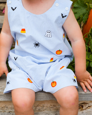 Halloween Embroidered Light Blue Shortall- FINAL SALE