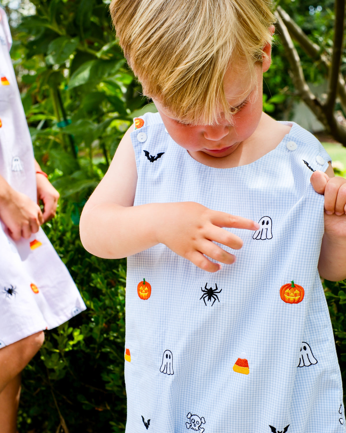 Halloween Embroidered Light Blue Shortall- FINAL SALE