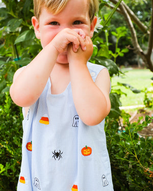 Halloween Embroidered Light Blue Shortall- FINAL SALE