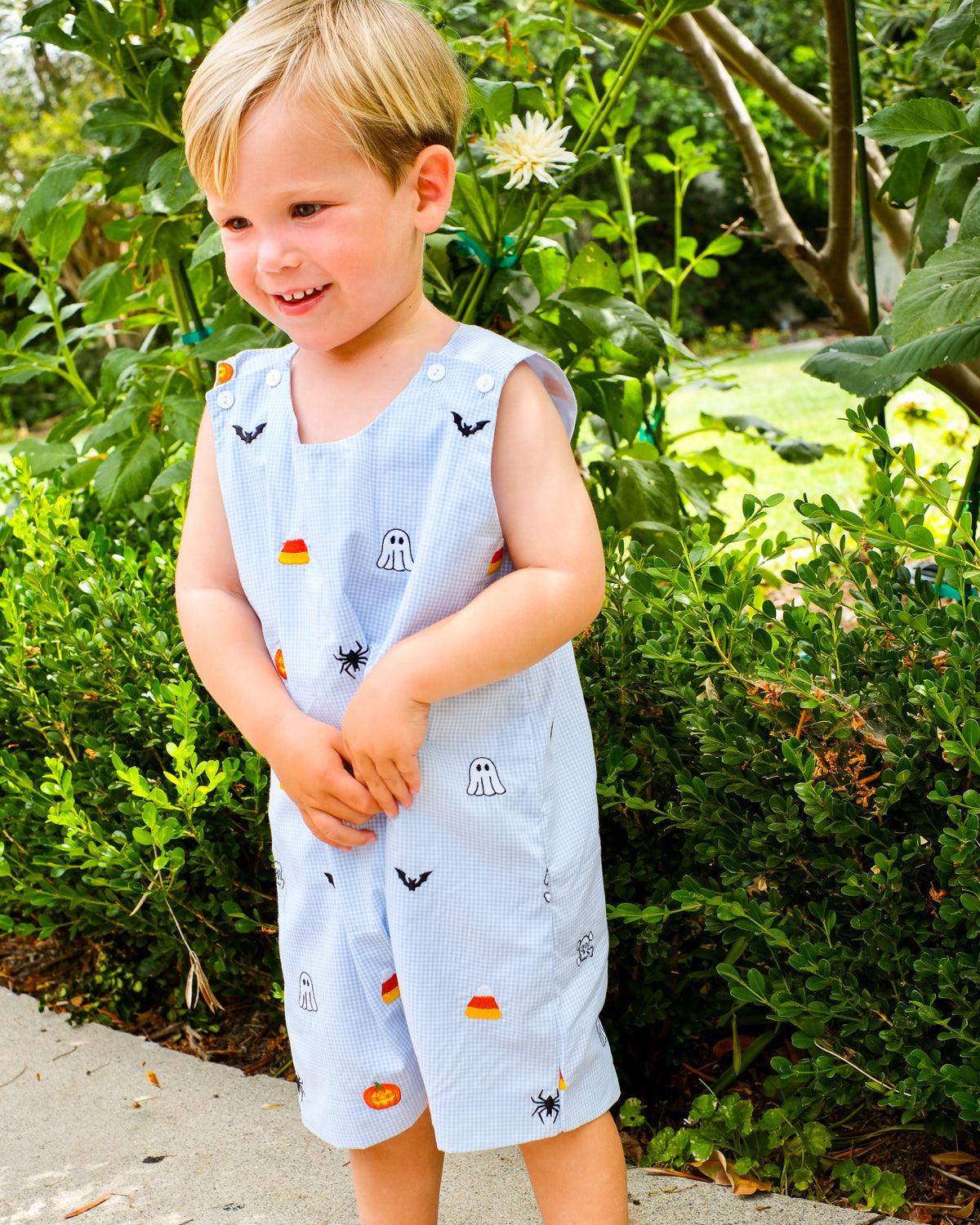 Halloween Embroidered Light Blue Shortall- FINAL SALE