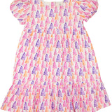 Pastel Christmas Trees Dress with Silver Lurex- FINAL SALE