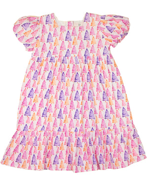 Pastel Christmas Trees Dress with Silver Lurex