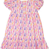 Pastel Christmas Trees Dress with Silver Lurex- FINAL SALE