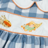 Cornucopia Embroidered Cadet Blue Girl Bubble- FINAL SALE