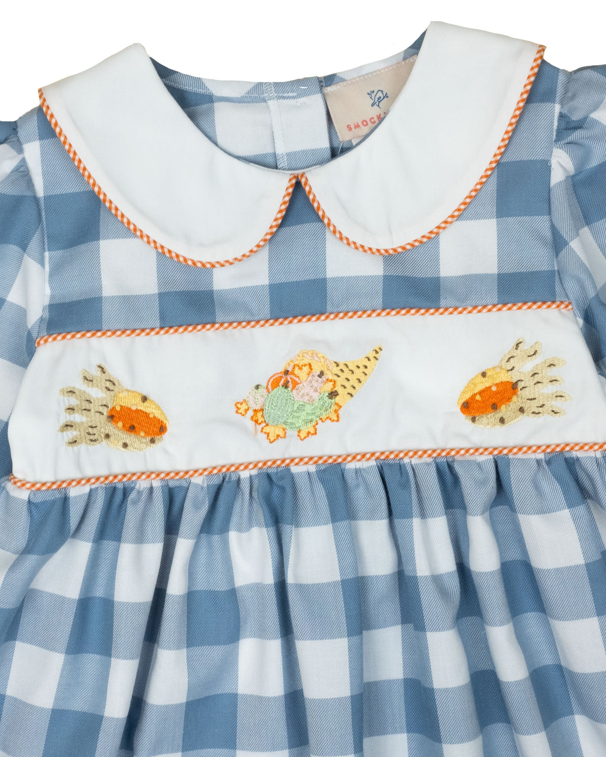 Cornucopia Embroidered Cadet Blue Girl Bubble