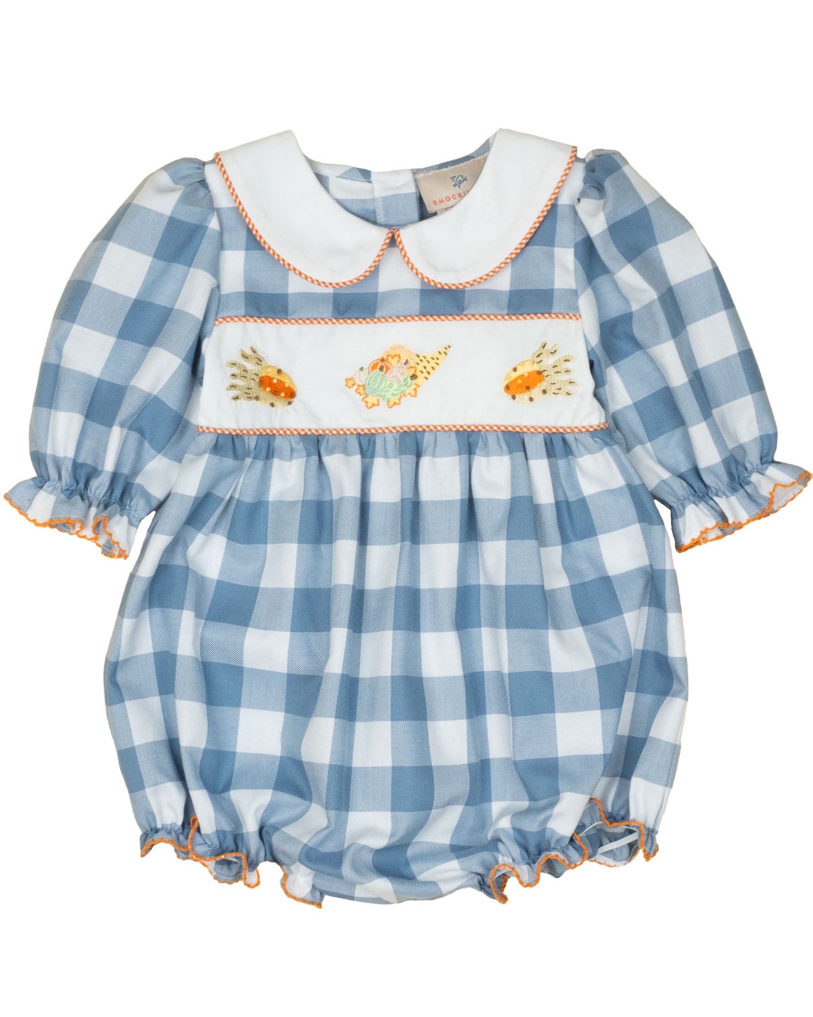 Cornucopia Embroidered Cadet Blue Girl Bubble