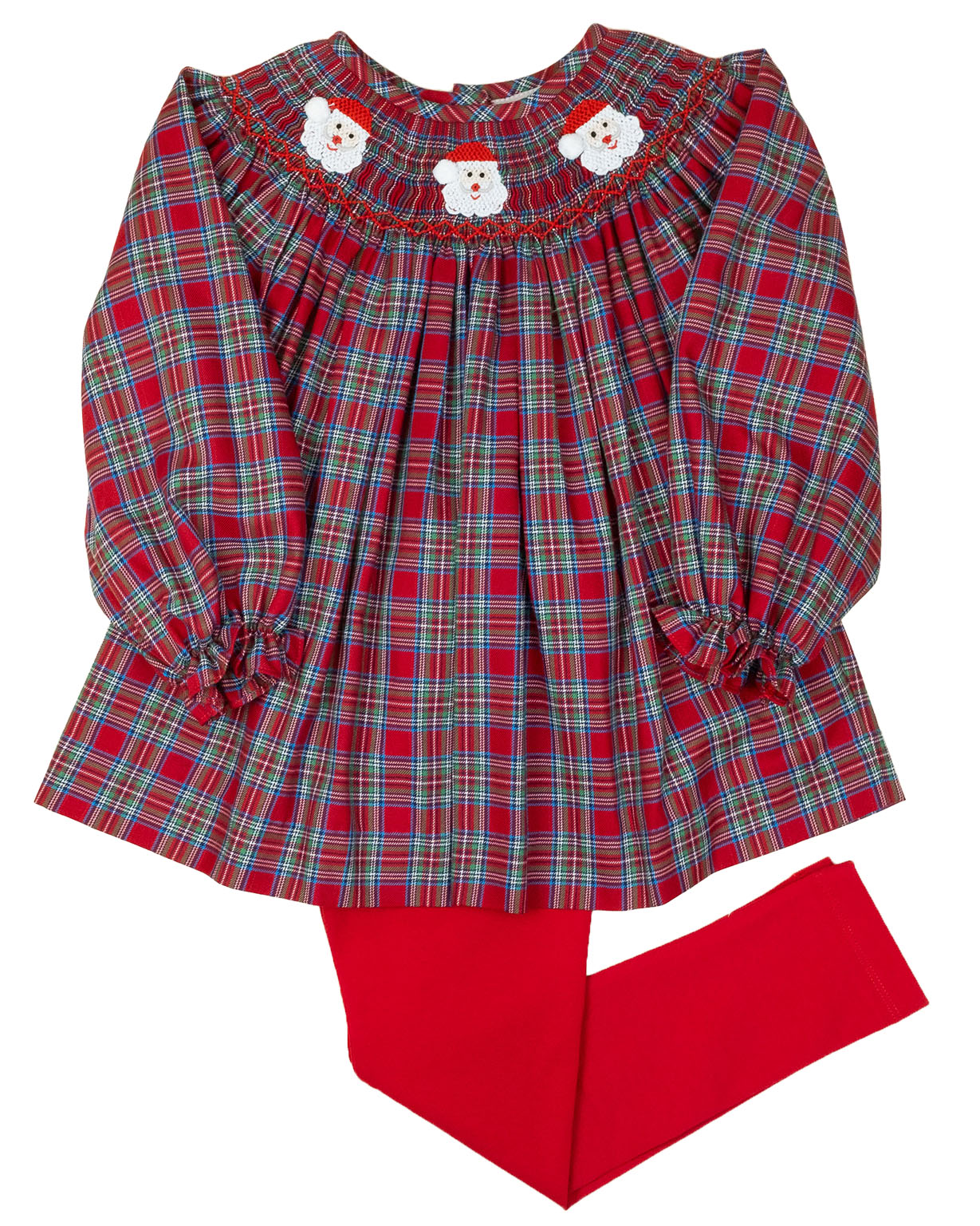 Red Tartan Plaid Smocked Santa Legging Set