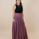 Red Tartan Plaid Maxi Skirt for Ladies- FINAL SALE