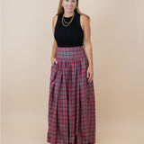 Red Tartan Plaid Maxi Skirt for Ladies- FINAL SALE