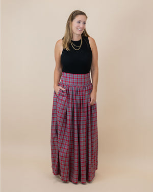 Red Tartan Plaid Maxi Skirt for Ladies