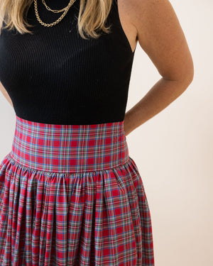 Red Tartan Plaid Maxi Skirt for Ladies