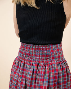 Red Tartan Plaid Maxi Skirt for Ladies