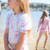 Coastal Stamps in Pastel Puff Sleeve Tankini