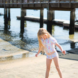 Coastal Stamps in Pastel Puff Sleeve Tankini