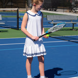 White Knit Tennis Dress with Navy Trim