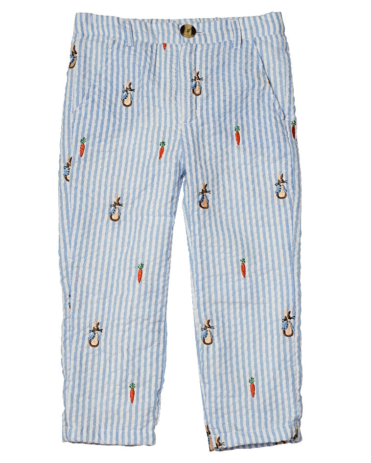 Bunnies and Carrots Embroidered Seersucker Pants