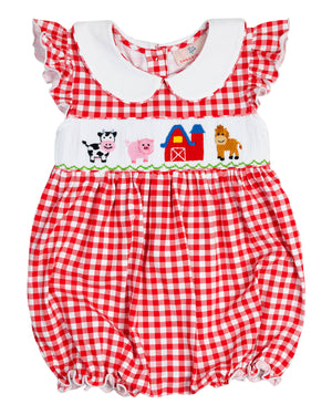 Farm Friends Knit Smocked Checked Bubble
