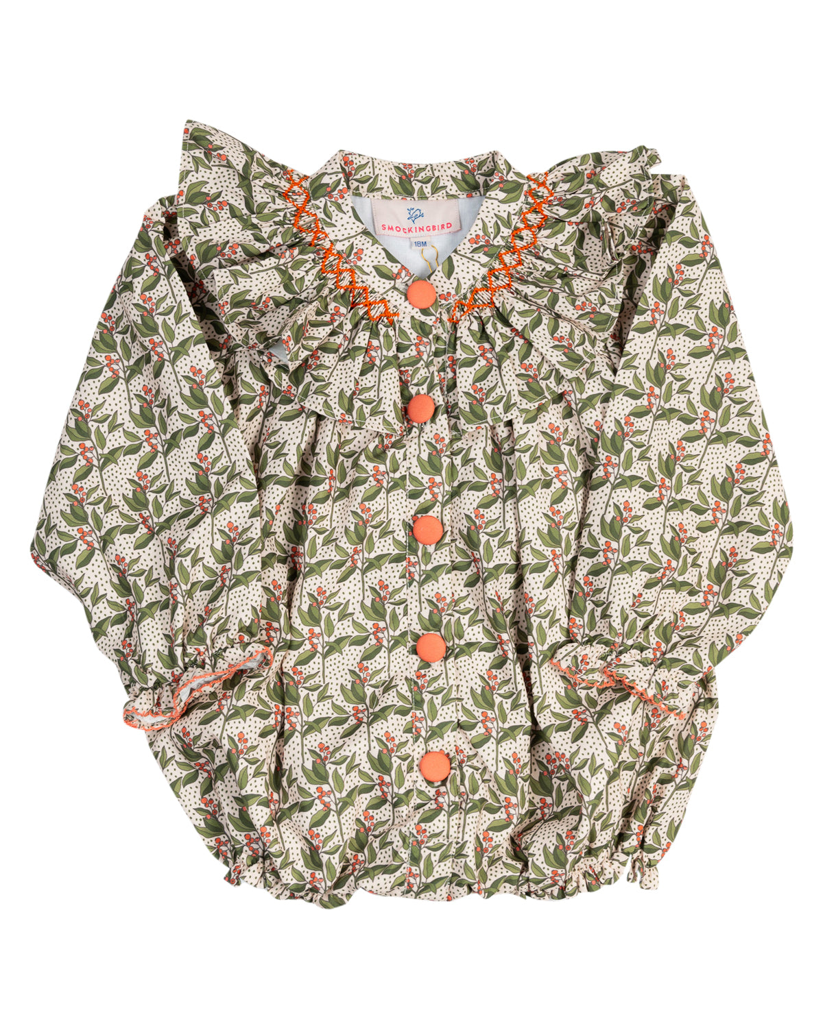 Fall Floral Smocked Ruffle Collar Bubble