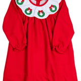 Red Wreath Embroidered Scallop Collar Dress