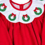 Red Wreath Embroidered Scallop Collar Dress