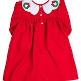 Red Wreath Embroidered Scallop Collar Dress