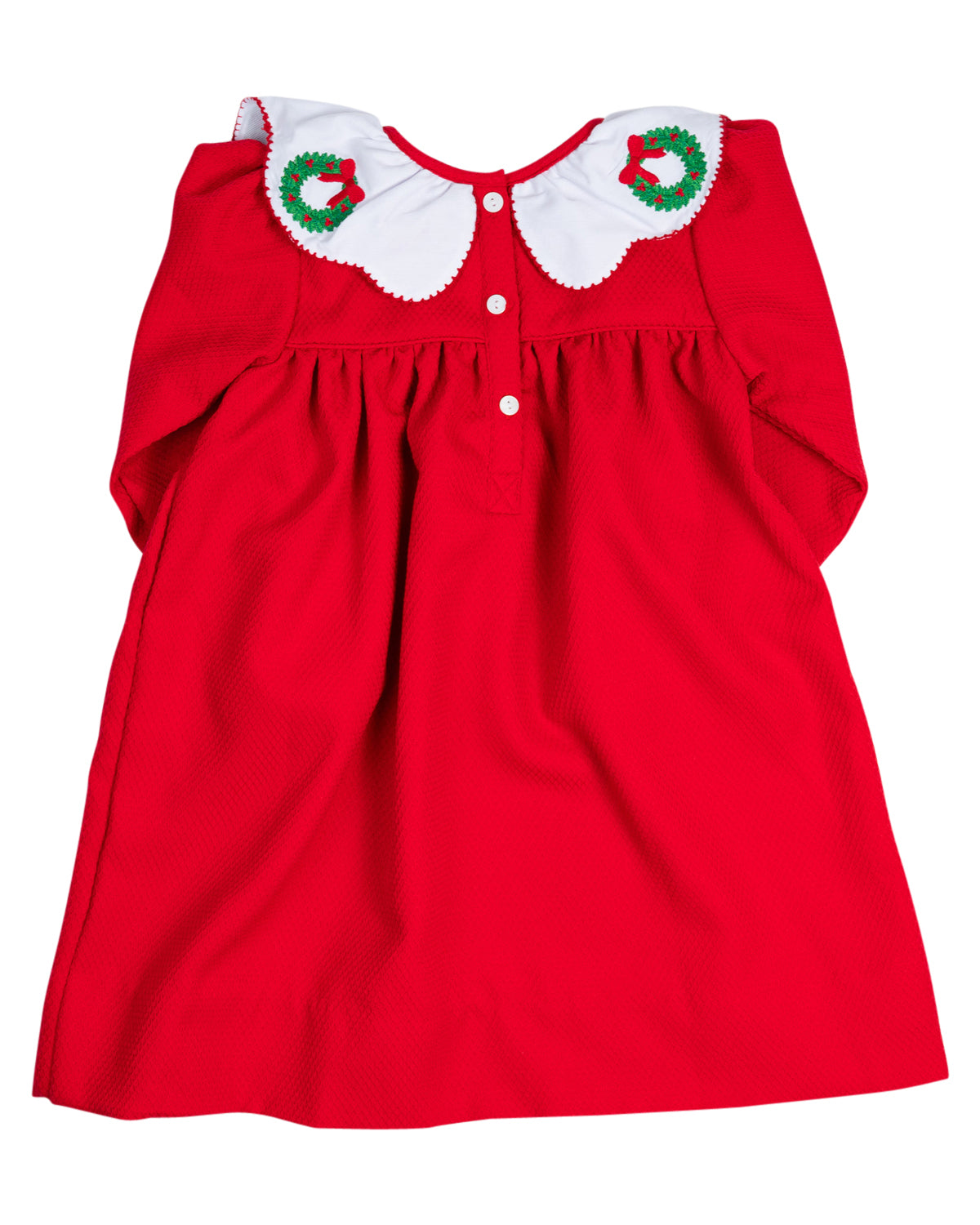 Red Wreath Embroidered Scallop Collar Dress