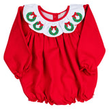 Red Wreath Embroidered Scallop Collar Bubble