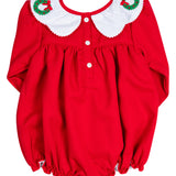 Red Wreath Embroidered Scallop Collar Bubble