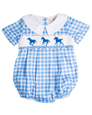 Lucky Strides Smocked Blue Horse Bubble