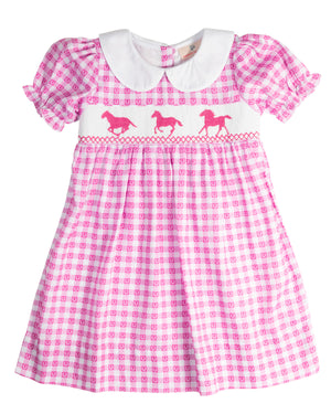 Lucky Strides Smocked Pink Horse Dress