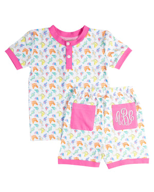 Run for the Roses Short Sleeve Pajama Set with Pink Trim