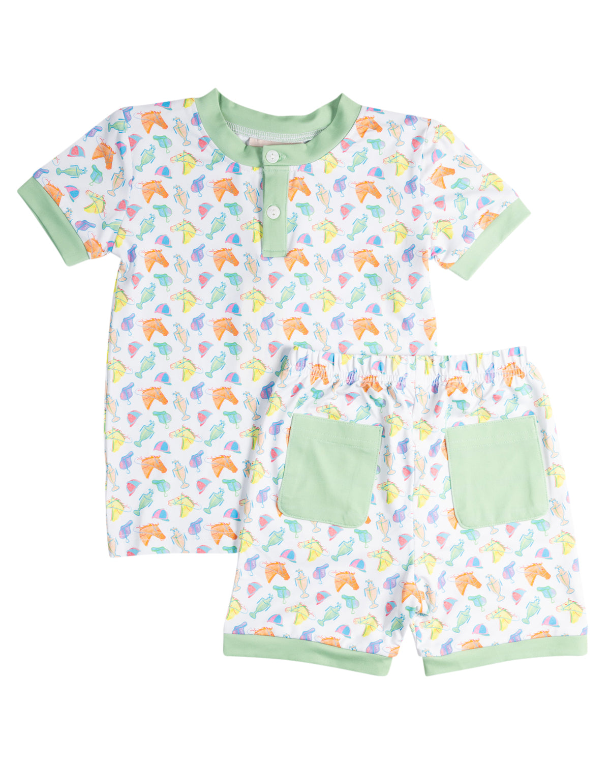 Run for the Roses Short Sleeve Pajama Set with Green Trim
