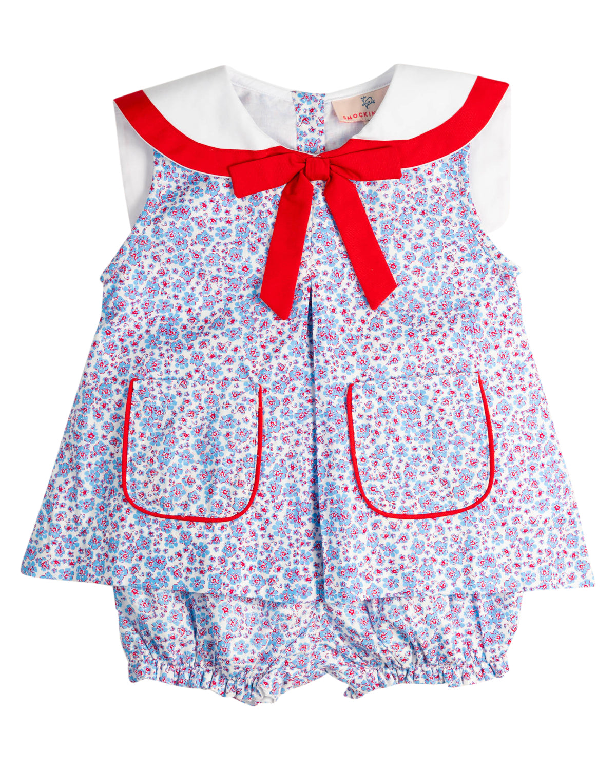 Blue and Red Ditsy Floral Sailor Bloomer Set