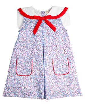 Blue and Red Ditsy Floral Sailor Dress