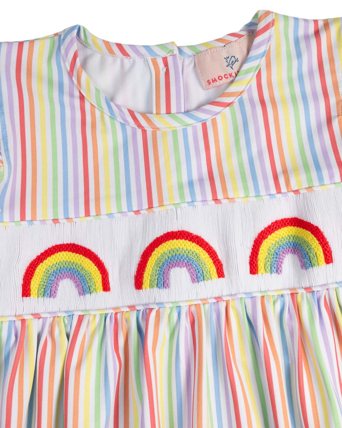Rainbow Smocked Knit Angel Sleeve Bubble