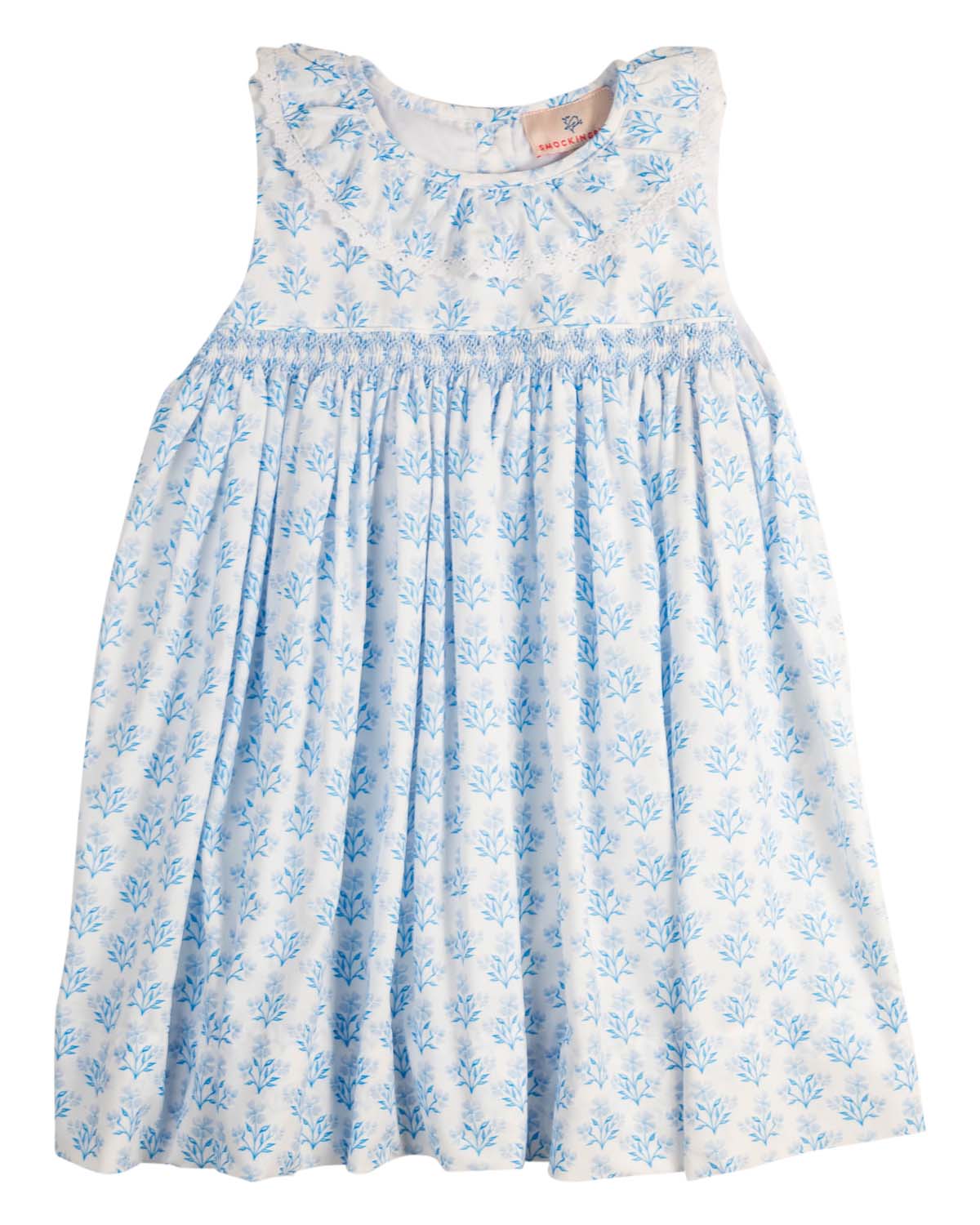 Blue Floral Fields Smocked Dress with Ruffle Collar