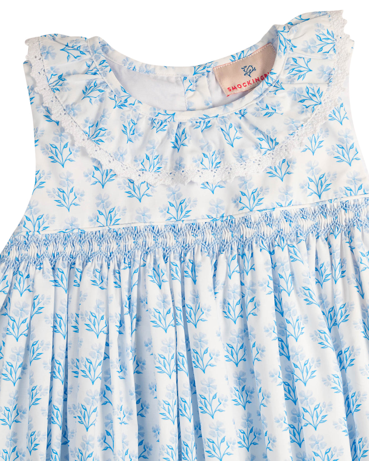 Blue Floral Fields Smocked Dress with Ruffle Collar