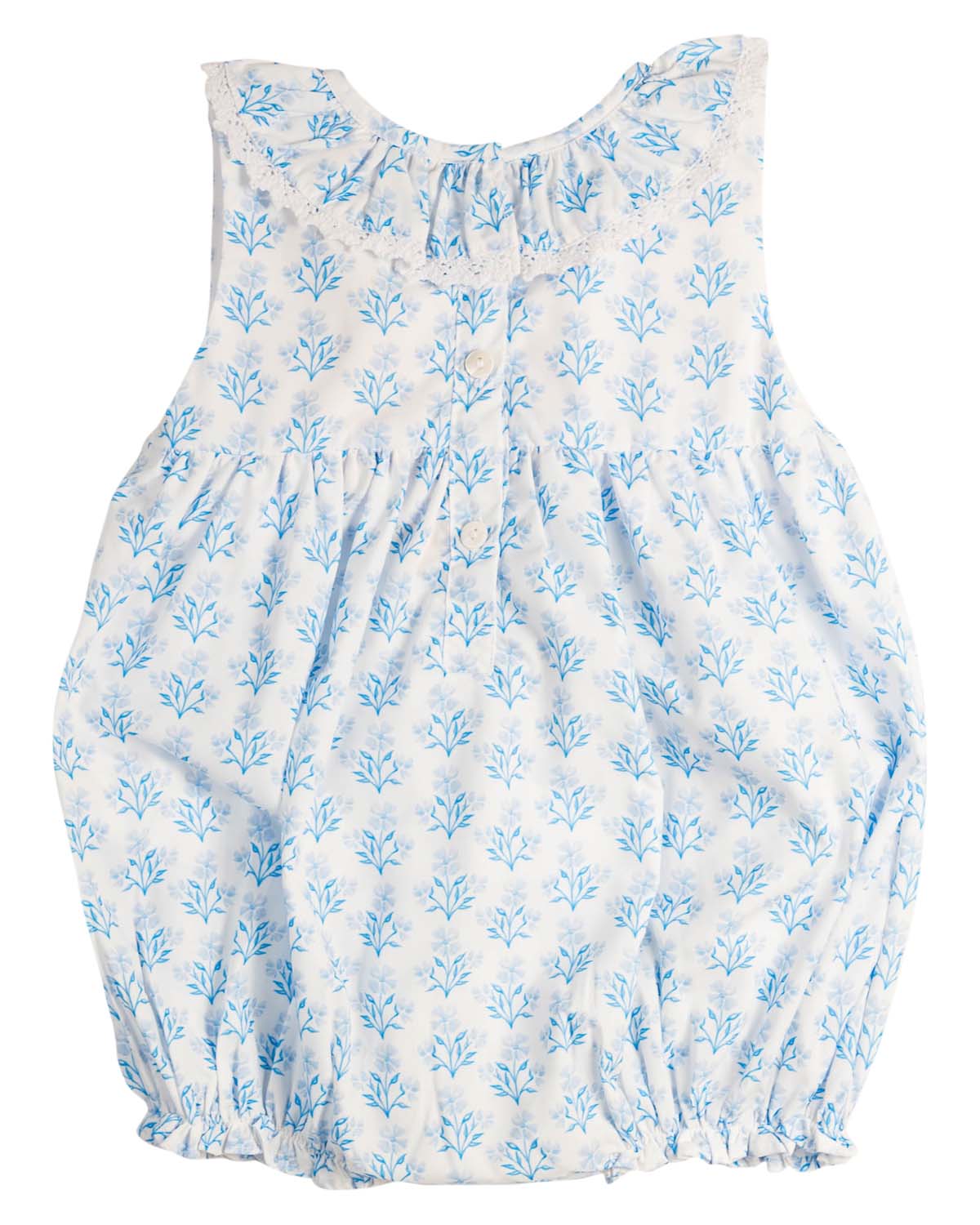 Blue Floral Fields Smocked Bubble with Ruffle Collar